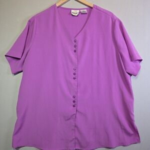 Bentley Plus Women's 20W Lavender Textured Blouse Short Sleeve V-Neck Button Top